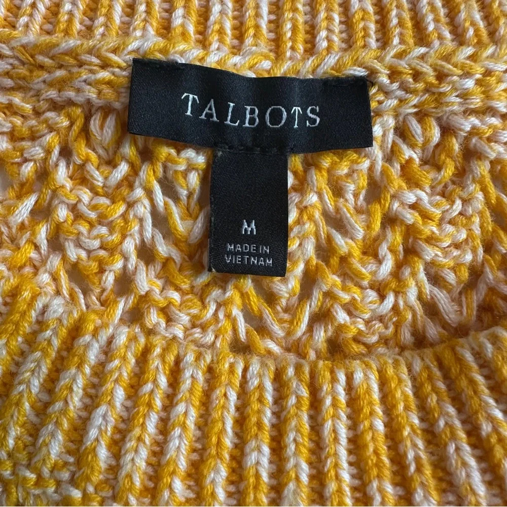 Talbots‎ Pointelle Cotton Open Knit Crewneck Marled Sweater Yellow Women's Sz M